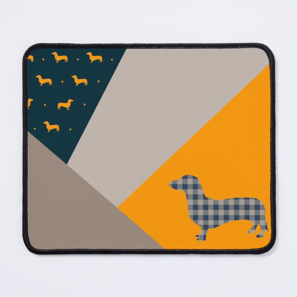 Item preview, Dachshund Yellow and Deep Teal Abstract Patchwork designed and sold by Kittys-Art.