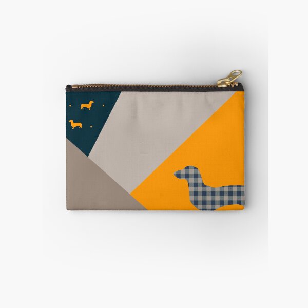 Item preview, Dachshund Yellow and Deep Teal Abstract Patchwork designed and sold by Kittys-Art.