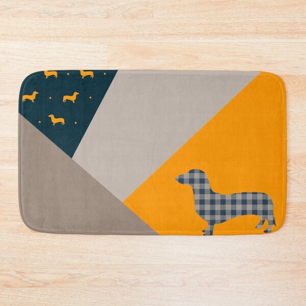 Item preview, Dachshund Yellow and Deep Teal Abstract Patchwork designed and sold by Kittys-Art.