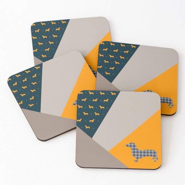 Item preview, Dachshund Yellow and Deep Teal Abstract Patchwork designed and sold by Kittys-Art.