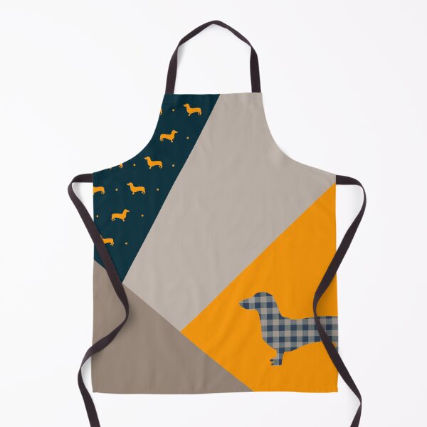 Item preview, Dachshund Yellow and Deep Teal Abstract Patchwork designed and sold by Kittys-Art.