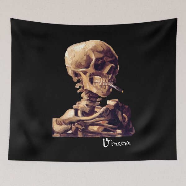 Item preview, Van Gogh Skull With A Burning Cigarette Skeleton Painting designed and sold by Travel-Art-Love.