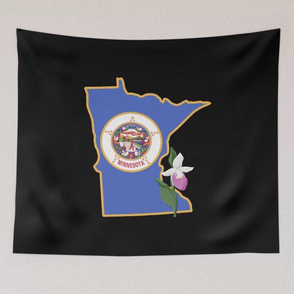 Item preview, State of Minnesota Flag with State Flower Showy Lady’s Slipper (Black) designed and sold by Gsallicat.