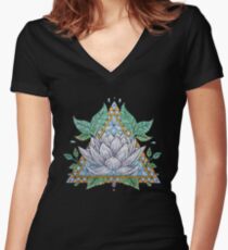 Stained Glass Lotus Illustration Women's Fitted V-Neck T-Shirt