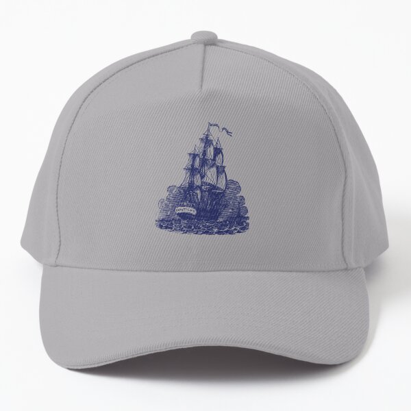 Sailing Ship | Schooner | Navy Blue and White | Vintage Sailing Ship | Nautical |  Baseball Cap