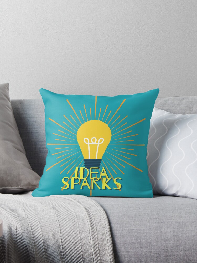 Thumbnail 1 of 4, Pillow, "Idea Sparks" Lightbulb designed and sold by DesignsbyEH.