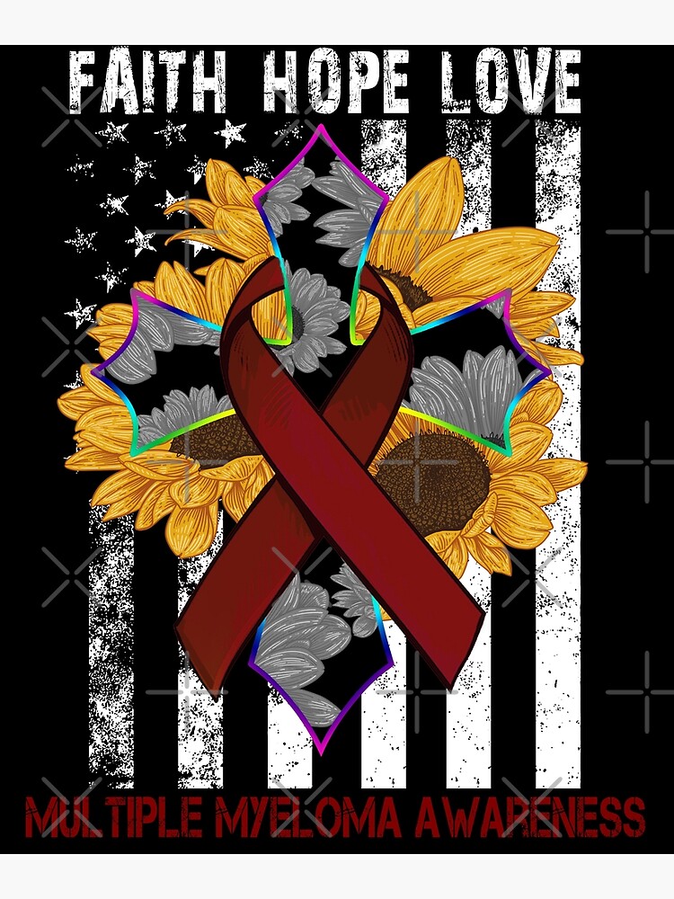 "Sunflower Faith Hope Love Cross and Flag Multiple Myeloma Awareness