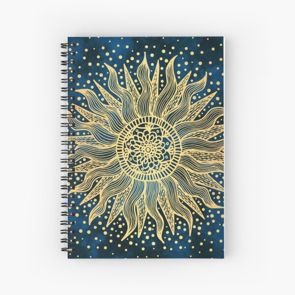 Celestial Mandala Blue Gold Sun Spiral Notebook