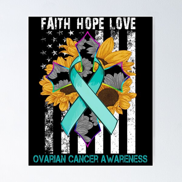 Item preview, Sunflower Faith Hope Love Cross and Flag Ovarian Cancer Awareness designed and sold by largellie.