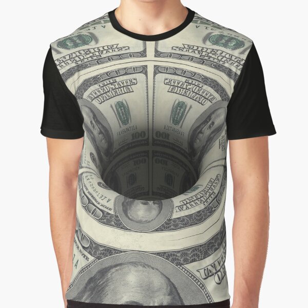 Optical Illusion Hole Green Fiat Dollar Wall Street 100 Bill Money (Cash Green/Black) Graphic T-Shirt