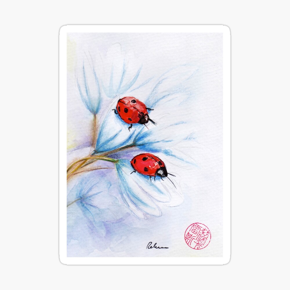Companions" Ladybugs Mixed Media Painting - Watercolor, Ink, Colored Pencil" Canvas Print By Tranquilwaters | Redbubble