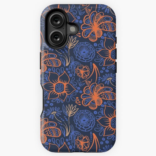 Artikel-Vorschau von Blaues und oranges dekoratives Blumen- und Blättermuster, designt und verkauft von Olga Lashko.
