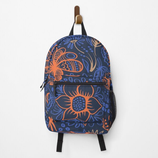 Item preview, Blue and orange decorative flowers and leaves pattern designed and sold by Olga Lashko.