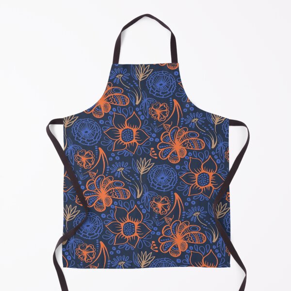 Item preview, Blue and orange decorative flowers and leaves pattern designed and sold by Olga Lashko.