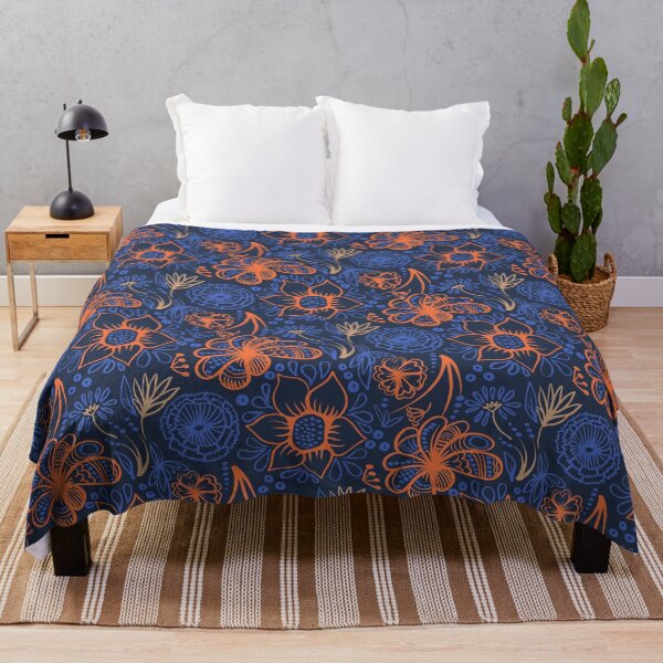 Item preview, Blue and orange decorative flowers and leaves pattern designed and sold by Olga Lashko.