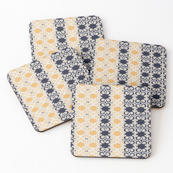 Item preview, Ornamental, vines, lines, pattern, navy blue, ochre, beige, white designed and sold by Svitac.
