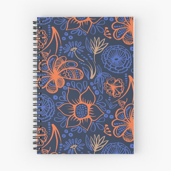 Artikelvorschau, Blaues und oranges dekoratives Blumen- und Blättermuster entworfen und verkauft von Olga Lashko.