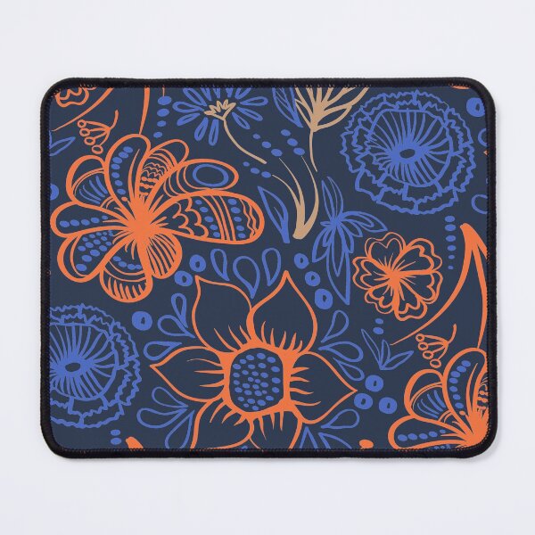 Item preview, Blue and orange decorative flowers and leaves pattern designed and sold by Olga Lashko.