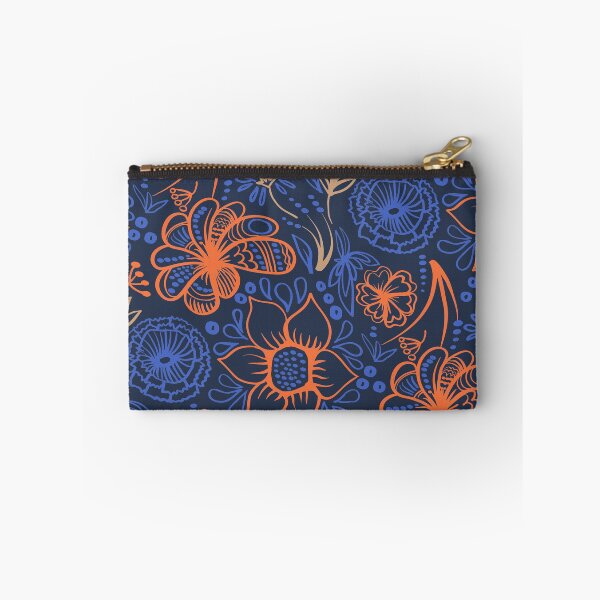 Item preview, Blue and orange decorative flowers and leaves pattern designed and sold by Olga Lashko.