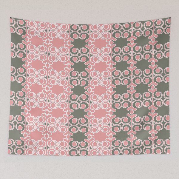 Item preview, Ornamental, vines, lines, pattern,  pastel pink, pastel green, white designed and sold by Svitac.