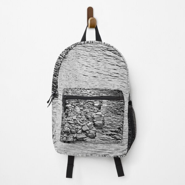 Item preview, Navigating upstream on a river surrounded by rocks. Black and white. designed and sold by vbacarin.