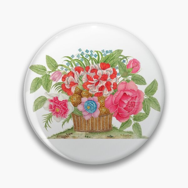 Item preview, Botanical basket of watercolor blooming flowers with roses, pink flowers, lilas and leaves designed and sold by wackodesign.