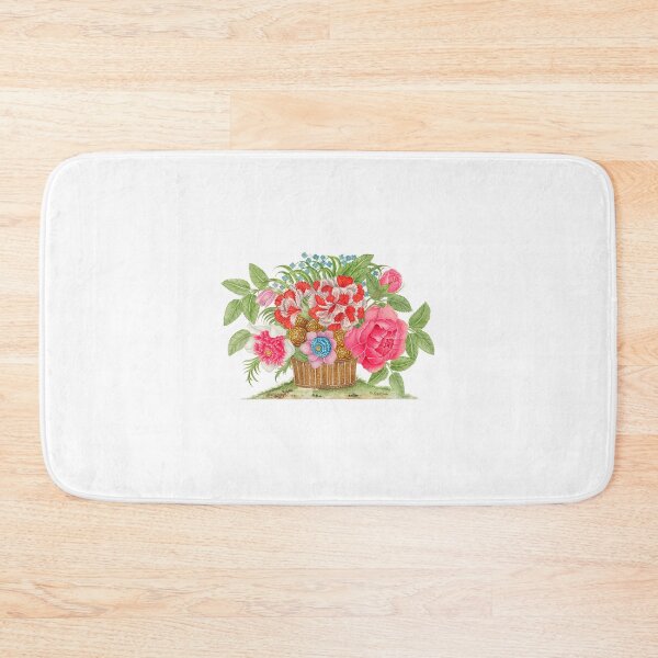 Item preview, Botanical basket of watercolor blooming flowers with roses, pink flowers, lilas and leaves designed and sold by wackodesign.