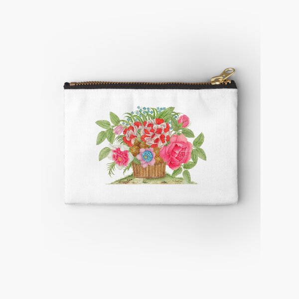 Item preview, Botanical basket of watercolor blooming flowers with roses, pink flowers, lilas and leaves designed and sold by wackodesign.