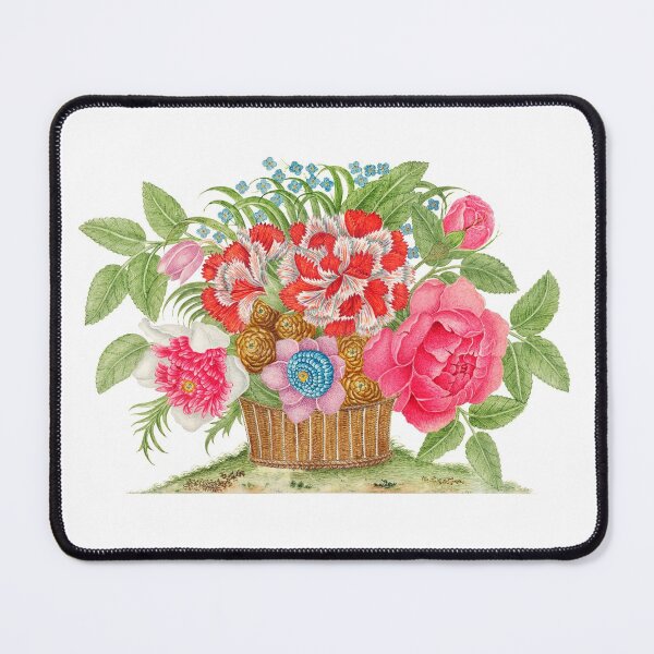 Item preview, Botanical basket of watercolor blooming flowers with roses, pink flowers, lilas and leaves designed and sold by wackodesign.