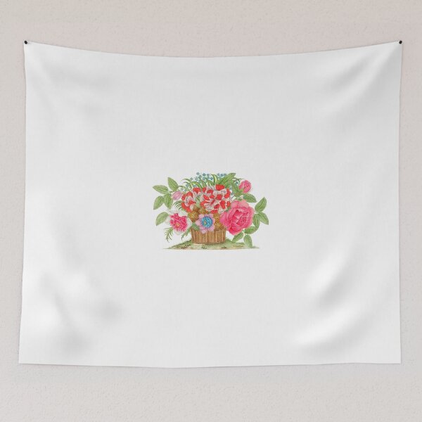Item preview, Botanical basket of watercolor blooming flowers with roses, pink flowers, lilas and leaves designed and sold by wackodesign.