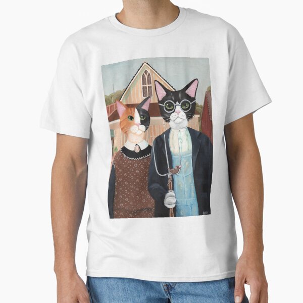Item preview, Ameowican Gothic Calico and Tuxedo Cat designed and sold by KilkennyCat Art.
