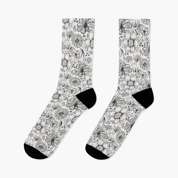 Item preview, black and white decorative flowers and leaves pattern designed and sold by Olga Lashko.