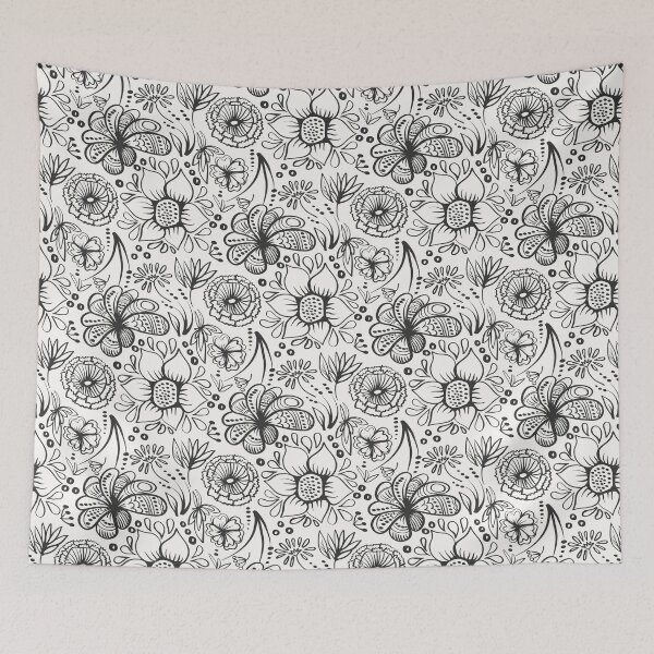 Item preview, black and white decorative flowers and leaves pattern designed and sold by Olga Lashko.