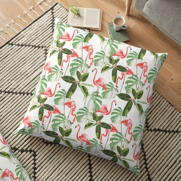 Colorful floral pattern with flamingo and leaves Floor Pillow