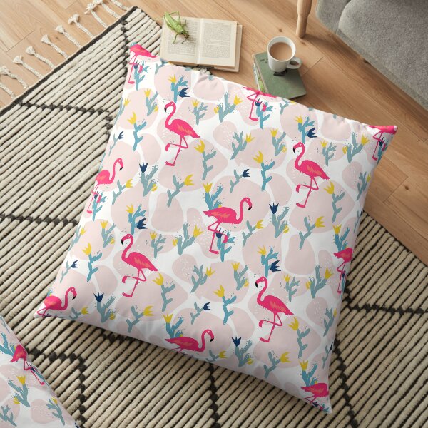 Flamingo Abstract floral elements paper collage Floor Pillow