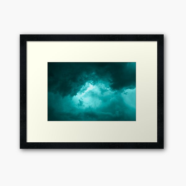 Cyan Aqua Turbulent dark stormy clouds angry menacing and tormenting Framed Art Print