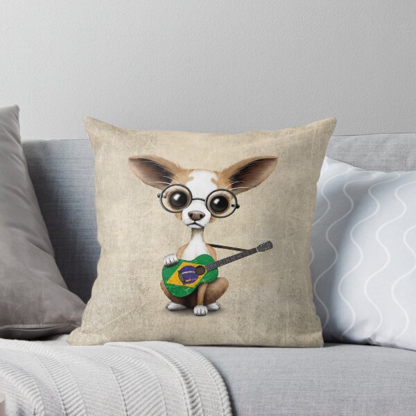 Item preview, Cute Chihuahua Playing Brazilian Flag Guitar designed and sold by JeffBartels.
