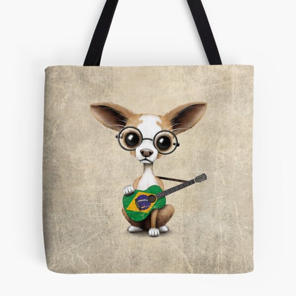 Item preview, Cute Chihuahua Playing Brazilian Flag Guitar designed and sold by JeffBartels.