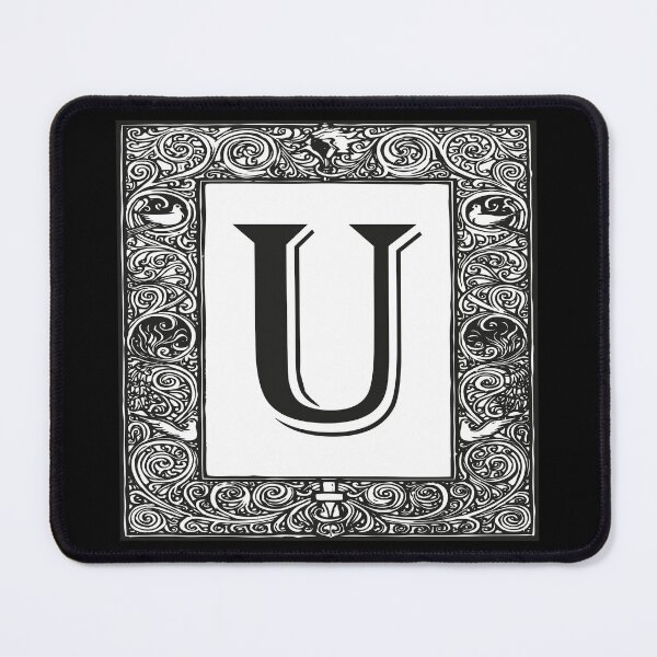 Vintage Monogram | Letter U | Black and White | Mouse Pad