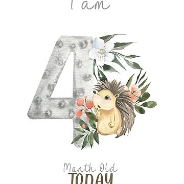Artwork thumbnail, I am 4 month old today watercolor set animal woodland  birthday for newborn by Moonskyshop