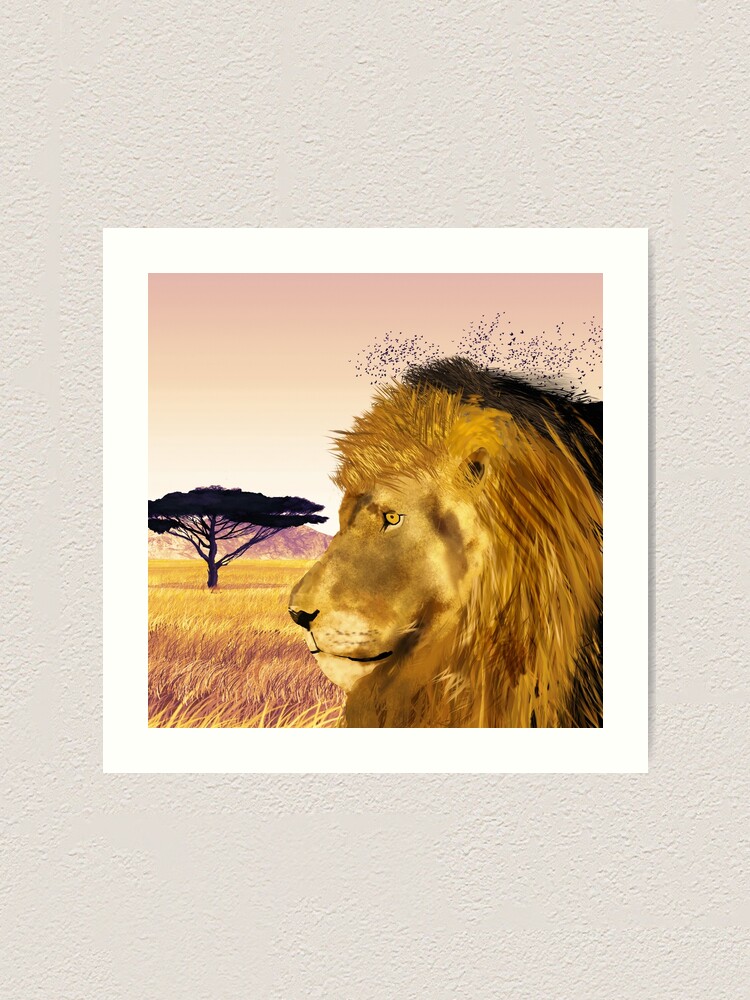 Lámina artística «Pintura de leones. León y arte de la pared del paisaje de  la sabana africana. Pintura de paisaje realista de animales nad para  decoración.» de dathuynh | Redbubble