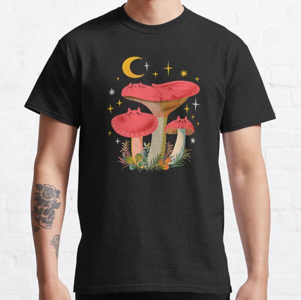 Cottage core Aesthetic psychedelic Mushroom Cats Moon Witchy cottagecore shroom Classic T-Shirt