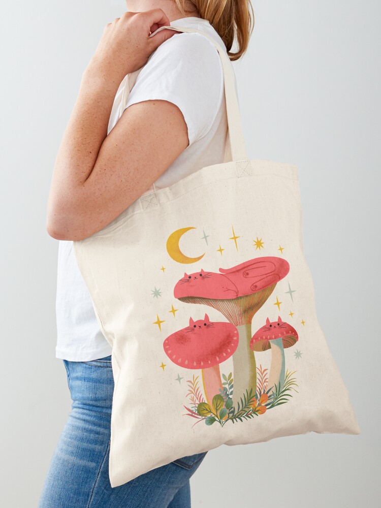 Mushroom Canvas Tote Bag for Women, Cottage Core Tote Bag Canvas