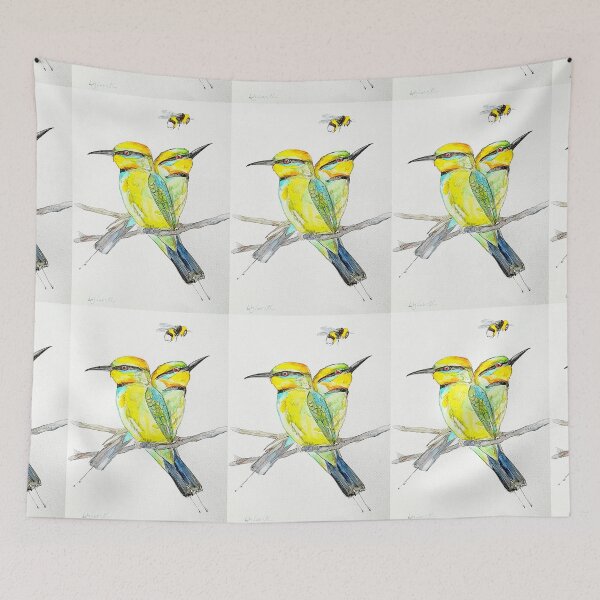 Item preview, Australian Rainbow Bee-eaters birds with bee designed and sold by Liz HL Art Shop.