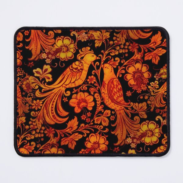 Item preview, Fiery Birds Folk Art Orange Red on Black  designed and sold by wild.geranium.design.