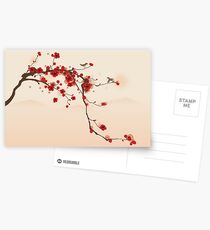 Whimsical Red Cherry Blossom Tree Postcards