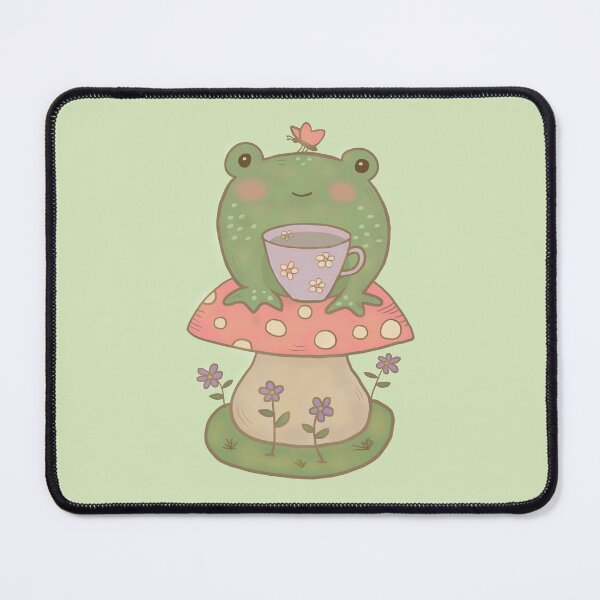 Item preview, Cute Cottagecore Frog on Mushroom With Tea Cup designed and sold by GrimButterfly.