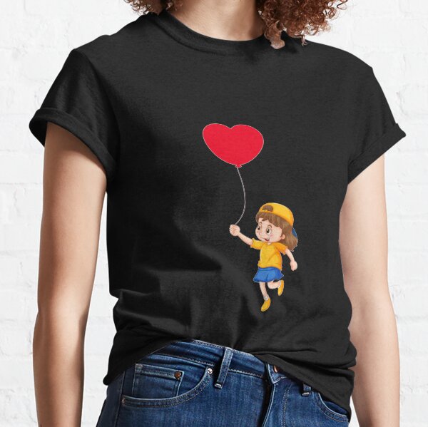 Youth Kids Childrens Girl With Heart Balloon Graffiti Art T-shirt Age 5-13 Years 