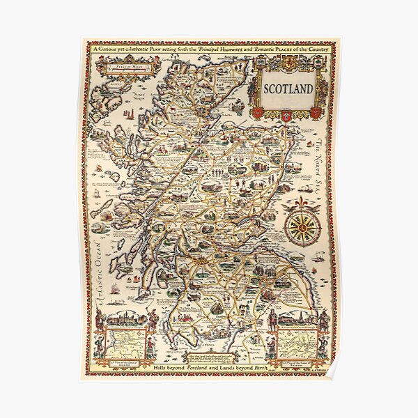 1927 vintage Scotland map design - unique gift idea Poster
