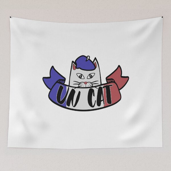 Item preview, Un Cat Counting Pun, Funny French Flag Cat and Beret designed and sold by Redmanrooster.